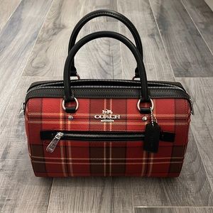 NWT coach red plaid Rowan satchel